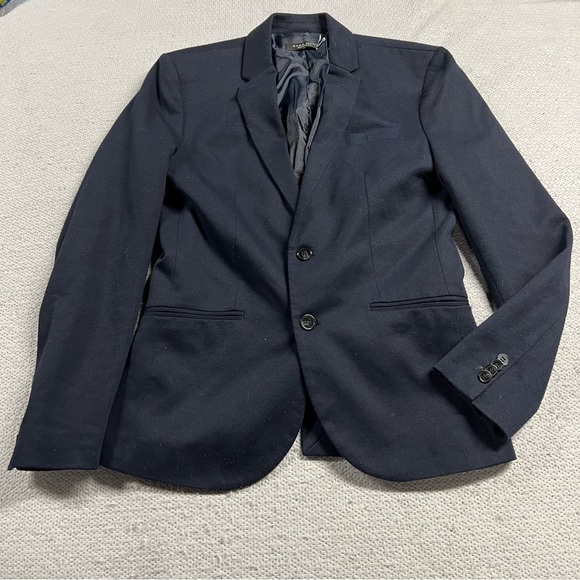 Zara Man Navy Blue STRETCH BLAZER Size Medium EUC - Picture 2 of 11